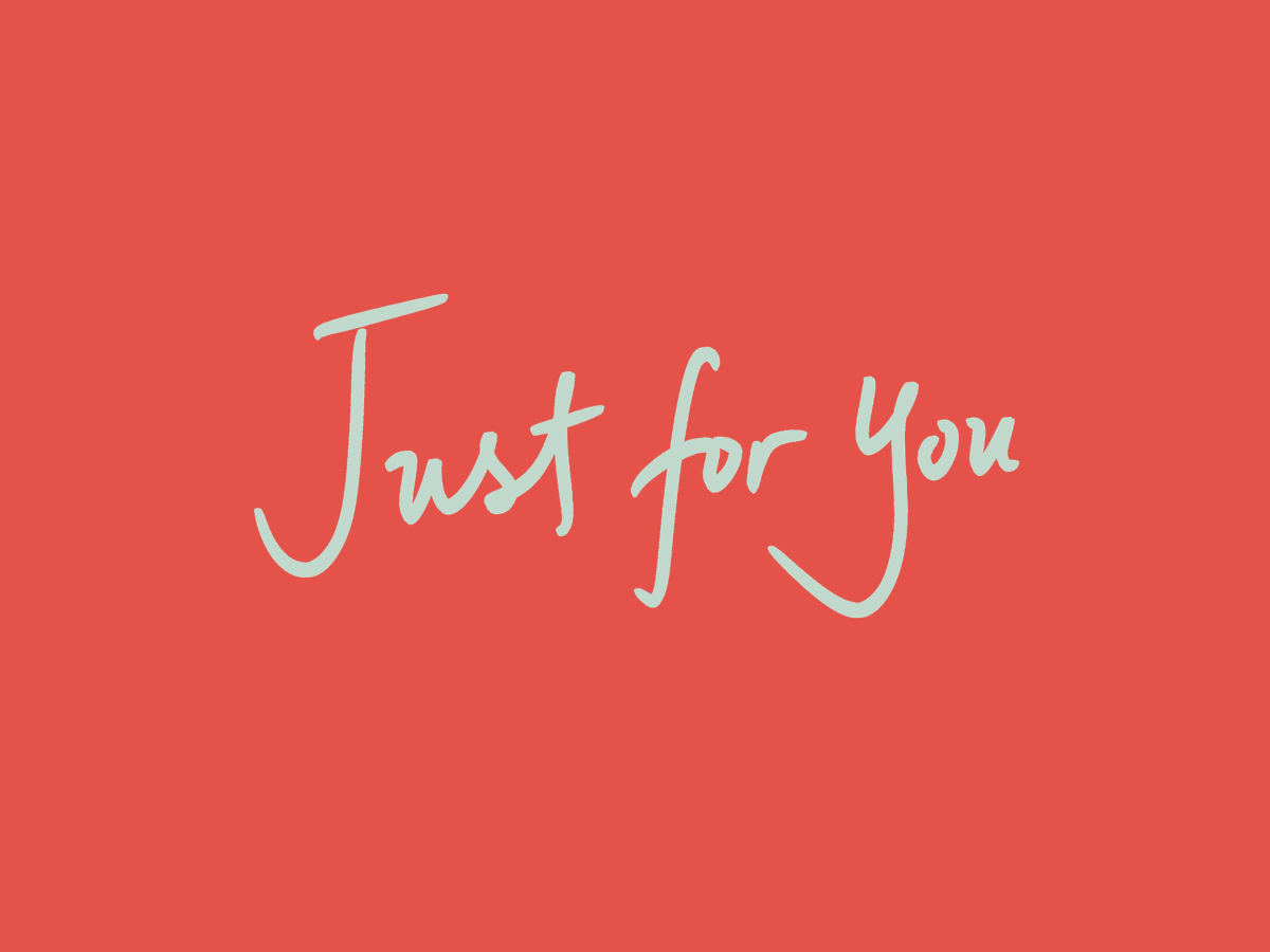 Made Here Just for you note card with cream lettering on a coral background