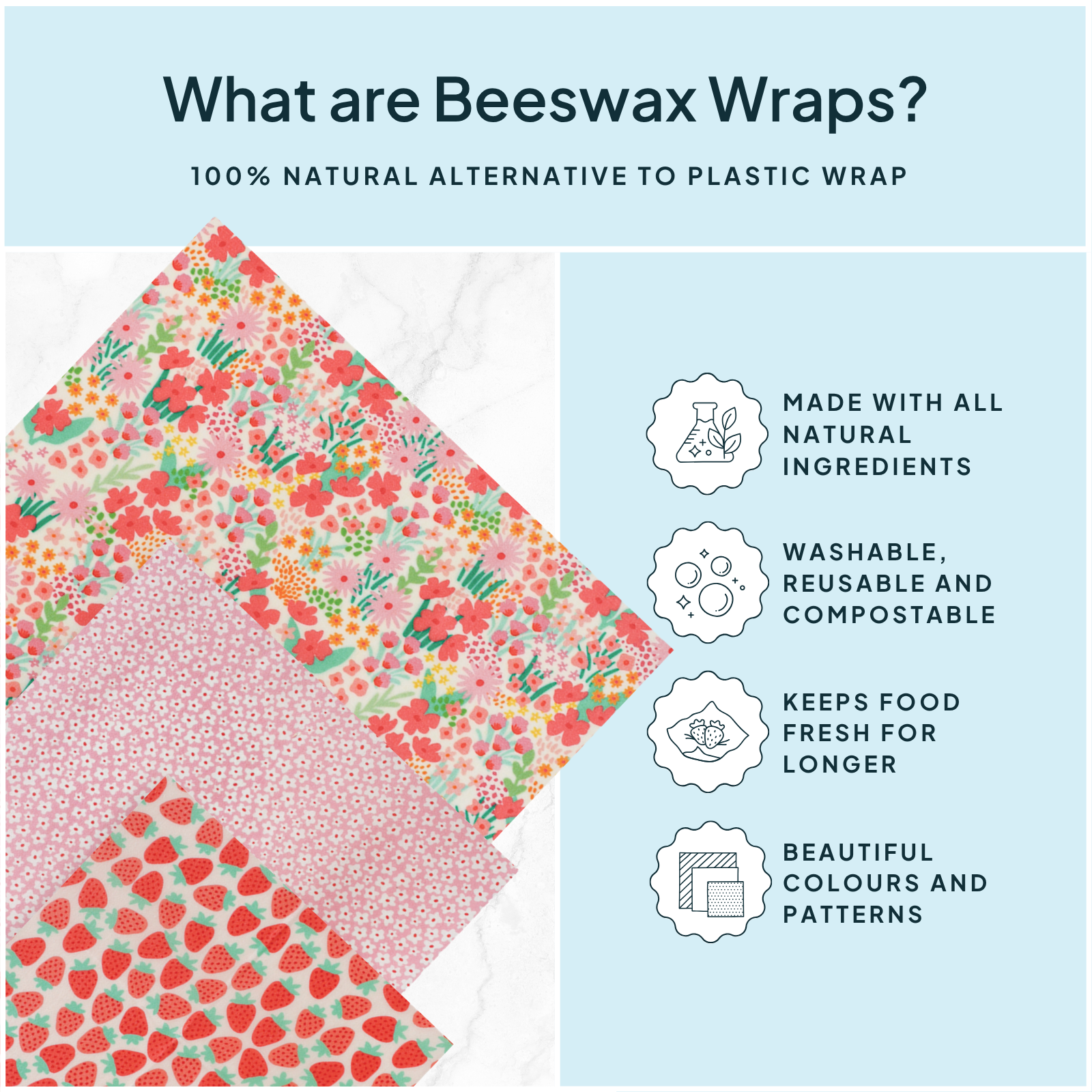 Nature Bee - Beeswax Wrap Variety Set ~ Pink