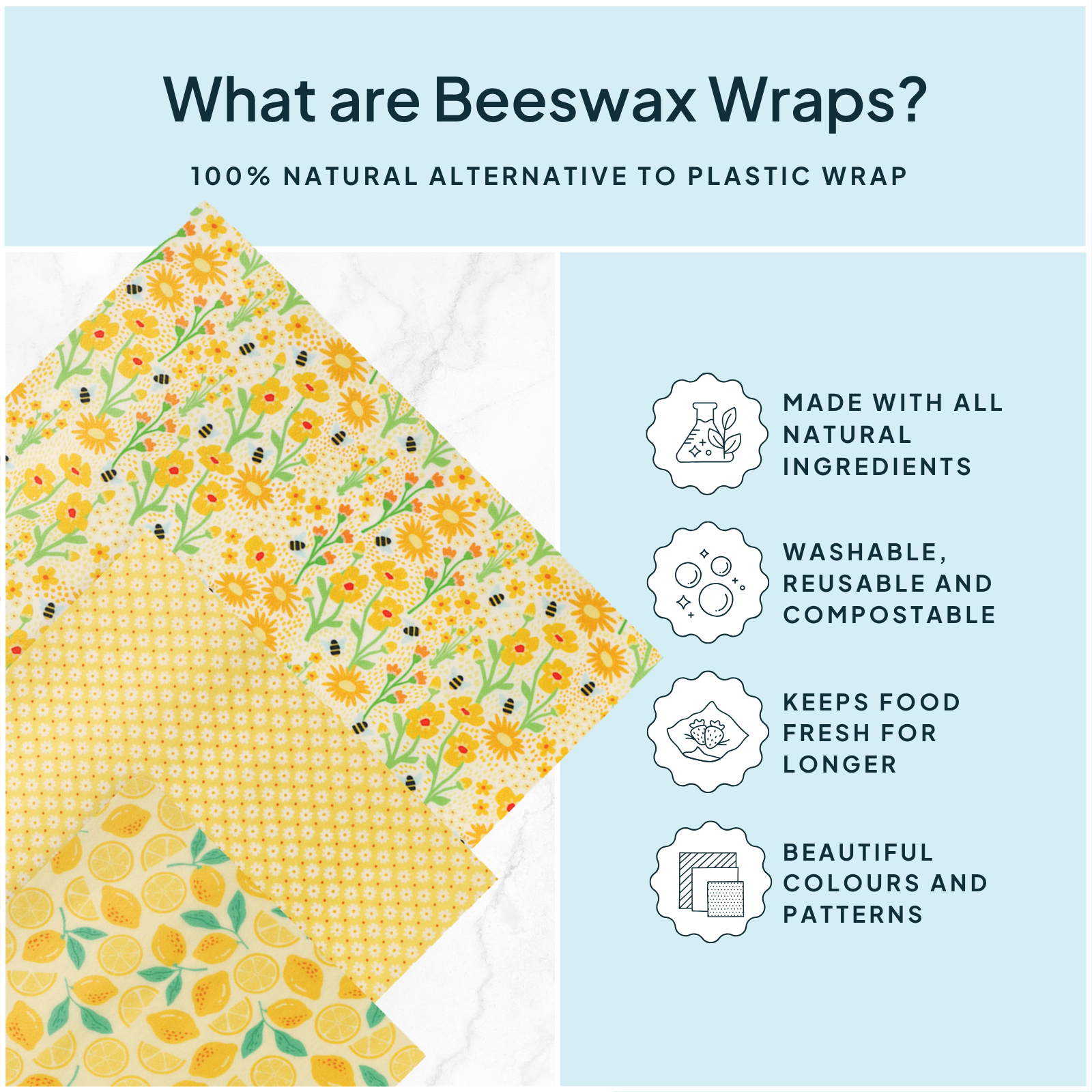 Nature Bee - Beeswax Wrap Variety Set ~ Yellow