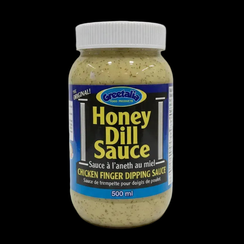 Jar of Greetalia Honey Dill Sauce on a white background